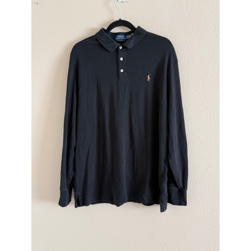 Polo Ralph Lauren Mens XL Classic Fit Long Sleeve Polo Shirt Black Cotton Pony